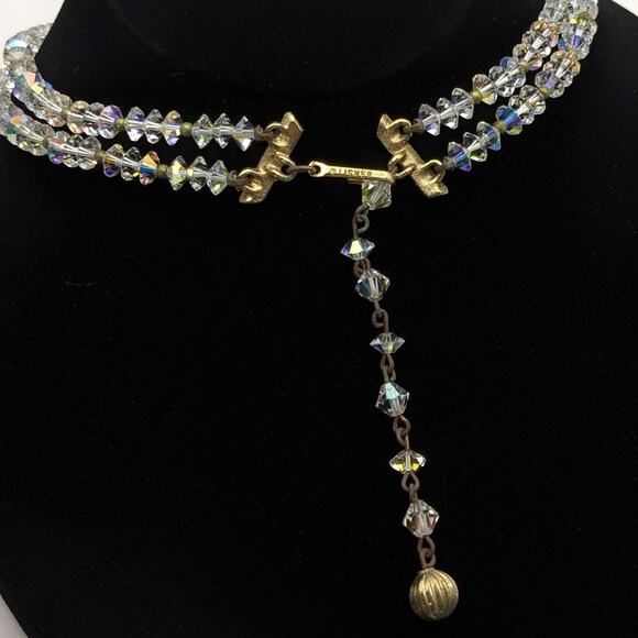 Vintage Lisner Signed Aurora Borealis AB Crystal Double Strand Choker Necklace - Picture 4 of 8